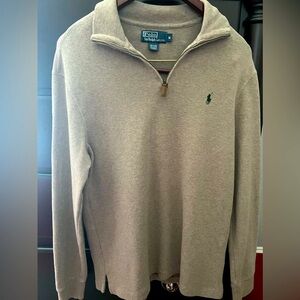 Luxury Polo Ralph Lauren Men's Cable Cotton Crewneck Sweater Half Leather Zip